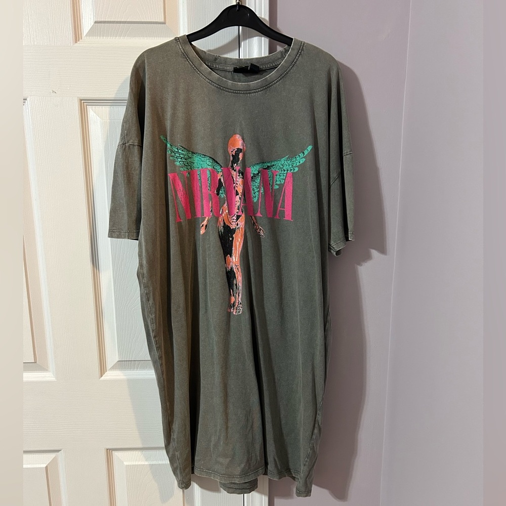 NIRVANA Gray T-Shirt Dress with Black Label